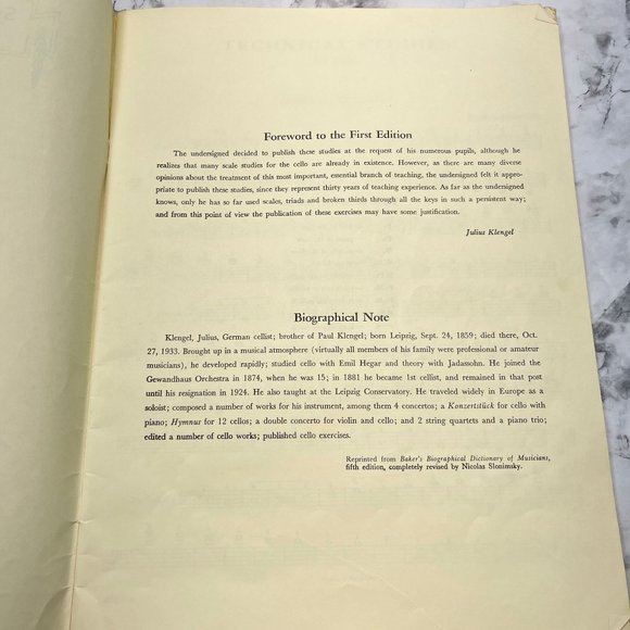 Klengel Technical Studies Vol 1 for Violoncello Vintage Sheet Music Schirmers - Picture 7 of 8